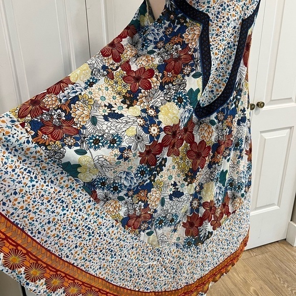 Seven Islands Rayon 1/4 Circle Multi Pattern Summer Dress With Shoulder Ties - Picture 7 of 12